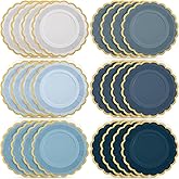 Tiangrid 48 Pcs Dusty Blue Paper Plates 9 Inch Gradient Scalloped Paper Blue Plates Disposable Dinner Dessert for Birthday Wedding Bridal Party Supplies, 6 Colors