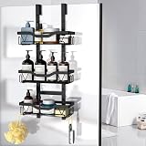 UUlioyer Hanging Shower Caddy Over Door 3-Tier Shelf No Drilling Black view 6