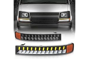 Auto Dynasty Full LED Front Bumper Parking Turn Signal Light Assembly Compatible with Chevrolet Express GMC Savana 1500 2500 3500 2003-2023, 3-Stage Animation Boot-up, Black Housing Amber Corner
