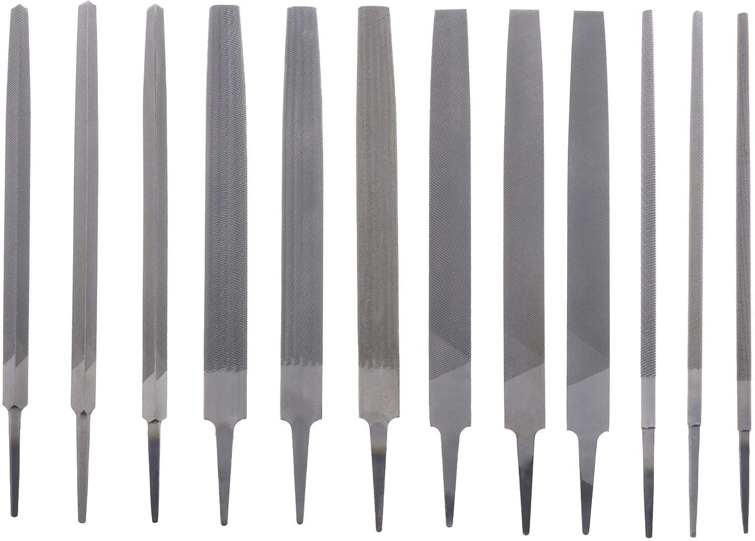 12Pcs Engineers Files 8Inch Assorted Kit, Bastard 2nd Cut Smooth Round