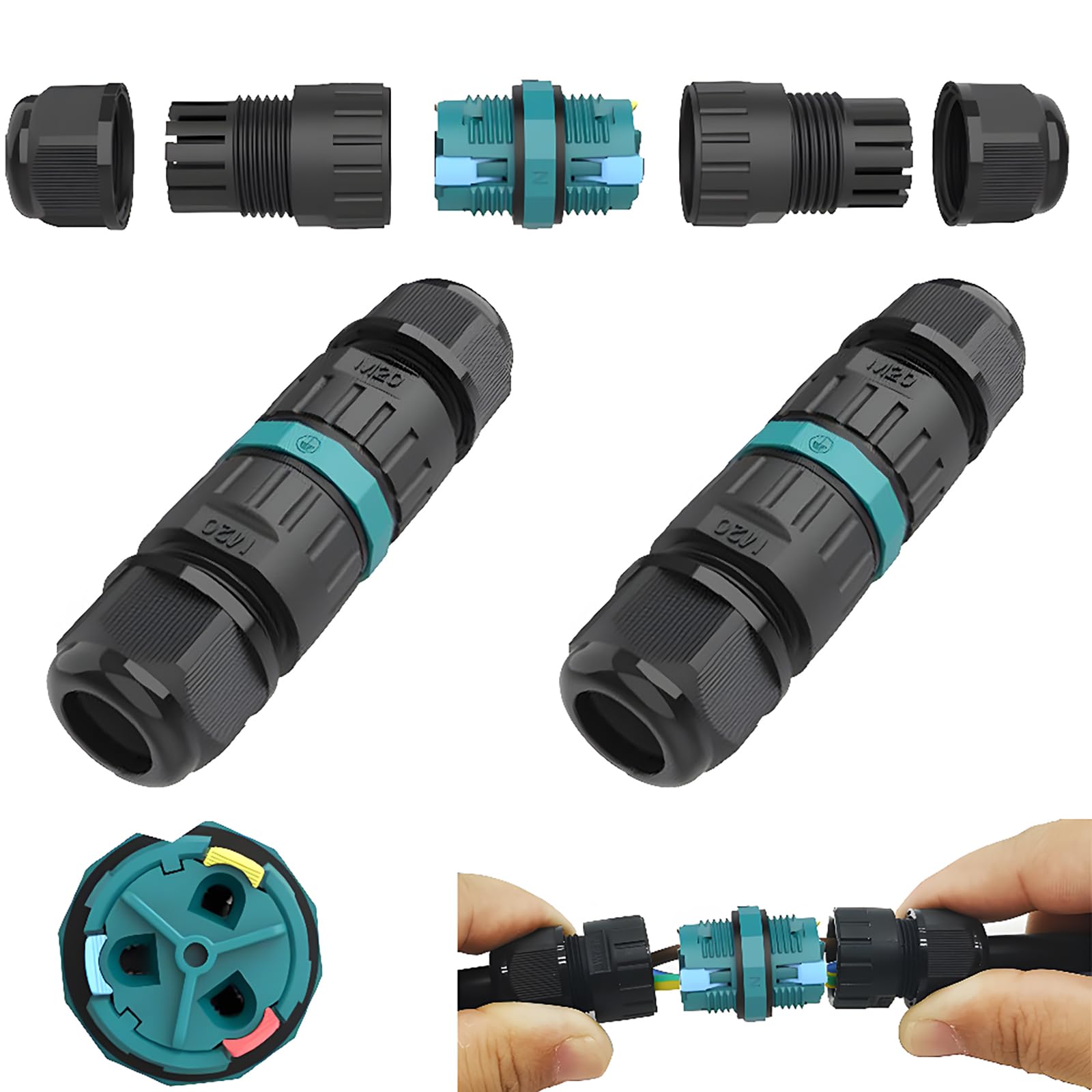 Waterproof Junction Box Outdoor Cable Connector, CTRICALVER Waterproof IP68 | M20 Sleeve Coupler Outdoor Cable Connection (2pcs)， A.W.G: 20-13, for 2 PIN/3 PIN Docking Cables