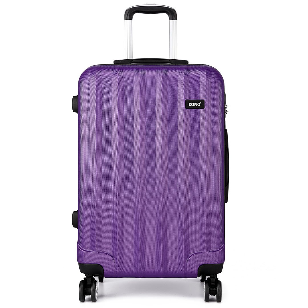 Kono 24” Super Lightweight PC Suitcase 4 Wheels Spinner Luggage Vertical Strip Travel Trolley Case in Purple (24-inch)