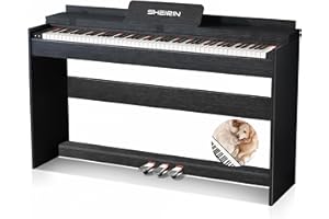 SHEIRIN Digital Piano Hammer Action Keyboard 88 Keys Upright Acoustic Electric Weighted Piano Beginner MIDI Cover Full Size Sustain Pedal Stand Real Professional SR-FH80 (Black Full Cover)