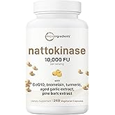 Micro Ingredients Nattokinase 10,000 FU Per Serving, 240 Veggie Capsules | Natural Natto Enzyme with CoQ10, Turmeric, Aged Garlic &amp; Pine Bark. Non-GMO, Gluten Free