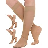 (3 Pairs) Sheer Short-Length Compression Socks for Women 15-20mmHg - Women's Graduated Knee High Support Stockings for Circulation - A403