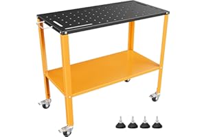 CAMMOO 1200LBS Welding Table, 36"x18" Welding Workbench, Black Oxide Finish Tabletop with 4 Lockable Braking Casters, Storage Tray, 4 Tool Slots and 5/8'' Fixture Holes for Garage & Workshop
