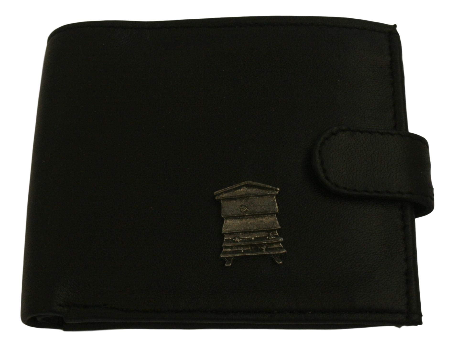 Bee Hive Black Leather Mens Wallet RFID Protection