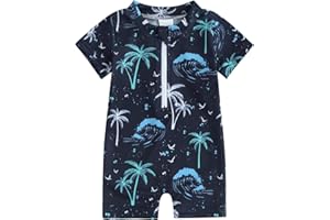 Hnyenmcko Infant Baby Boy Girls Rash Guard Swimsuit Short Sleeve Zipper Bathing Suit Toddler One Piece Swimwear Sunsuit