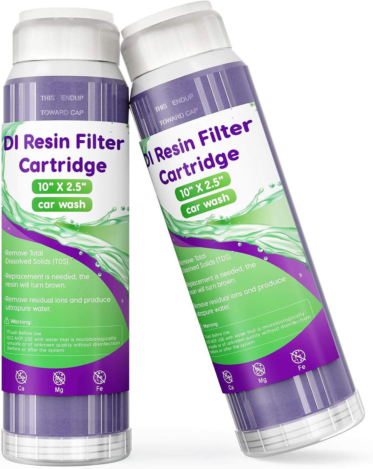 WLSINJL Mixed Bed DI Resin Filter Cartridge, 10''x 2.5'' DI Color Changing Replacement Cartridge, Deionized Resin for Spot-Free Car Wash System, Window Cleaning & Aquarium, 2-Pack