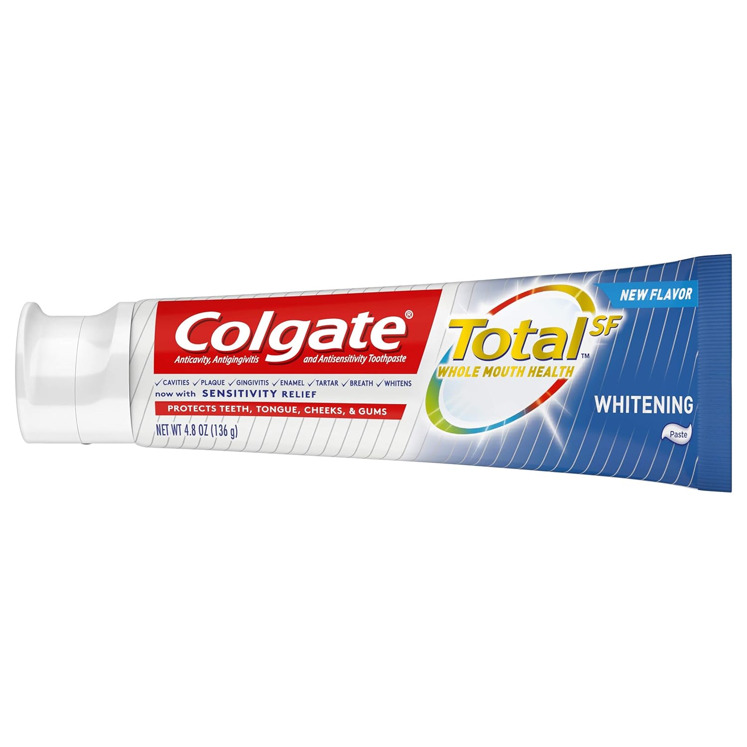 Colgate Total Whitening Toothpaste with Fluoride, Multi Benefit Toothpaste with Sensitivity Relief and Cavity Protection - 4.8 ounce (2 Pack) : Beauty