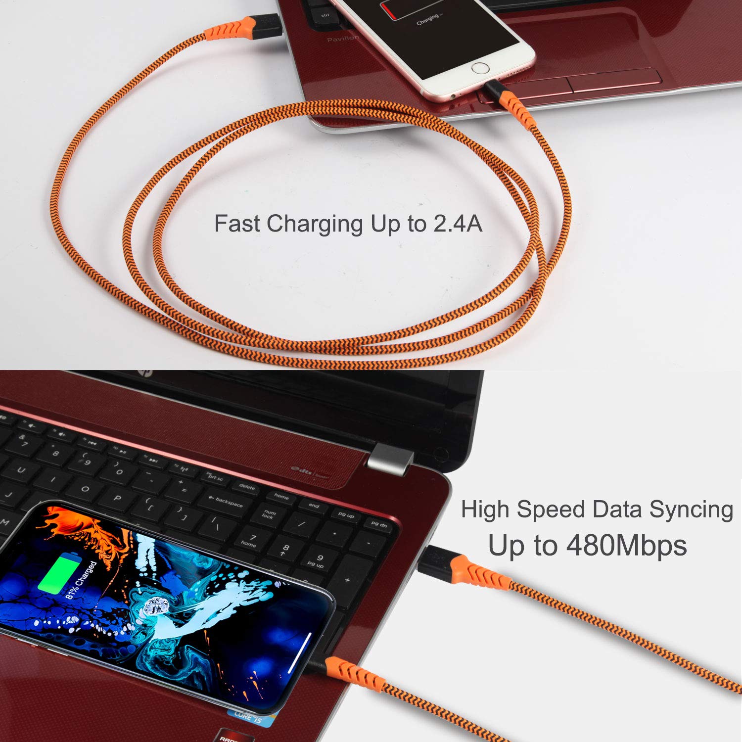 EVISTR Lightning Cable MFi Certified - 2 Pack 6FT Charging Cord Compatible for iPhone X, Xs, XR, 8, 7, 6, iPad, Nylon Braid Sync Data Fast USB Charger