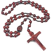 Artesielle Catholic Wooden Cross Necklace for Men - Women's Handmade Rosary Beads Jesus Pendant Necklace,Ideal Crucifix Gifts For Christian to Prayer