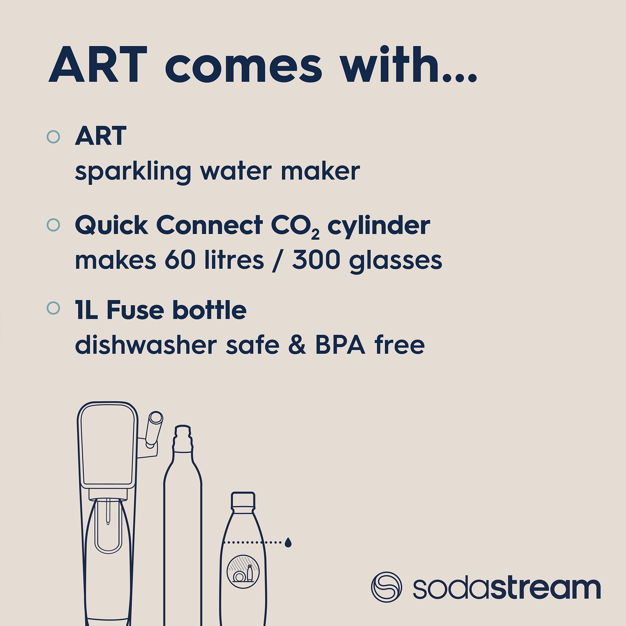 SodaStream Art Sparkling Water Maker (Black) with CO2 and Dishwasher Safe Bottle