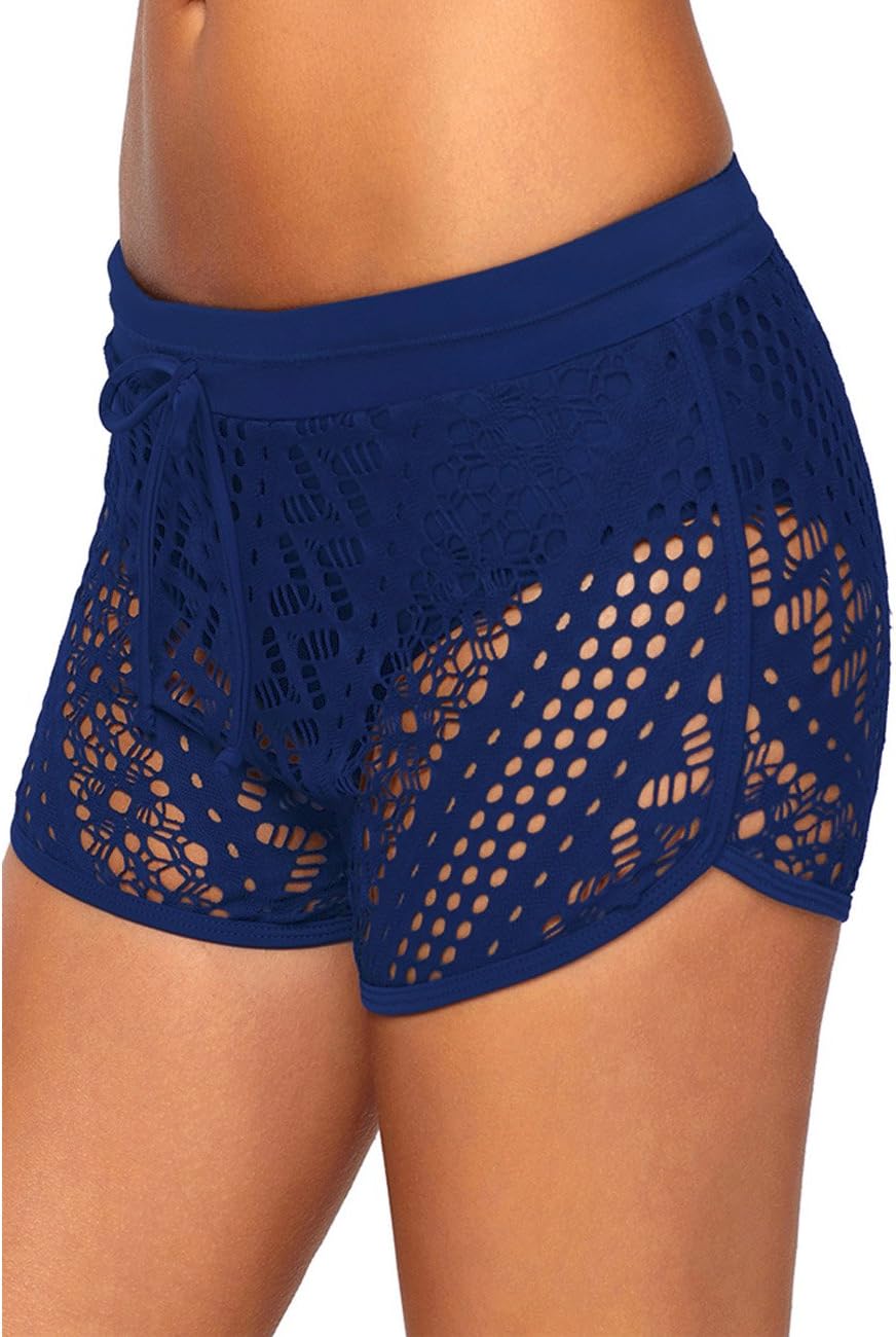 Urchics Womens Lace Hollow Out Swimsuit Tankini Bottom Swim Board Shorts(S-XXXL)