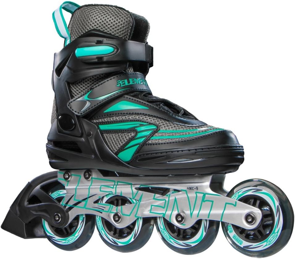 5th Element Stella Recreational Inline Skates, Black and Green, Skate Bag Included