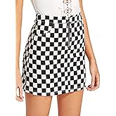KACAOAC Women's High Waist Striped Zipper Side Bodycon Short Mini Skirt
