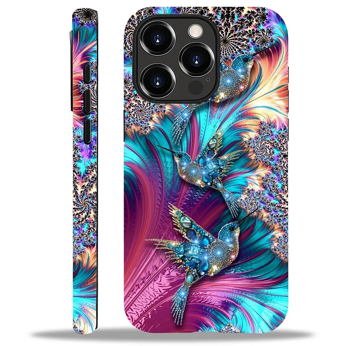 AshaPro for iPhone 13 Pro Max Case with 2-in-1 Glossy All Inclusive Anti Fall Doublelayer Protection Soft TPU+PC Back Pattern Case Compatible with iPhone 13 Pro Max 6.7inch for Women Diamond Bird