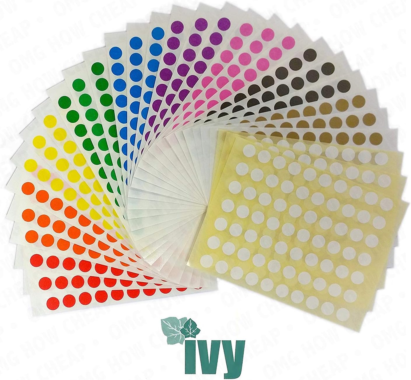10,500 Sticky Coloured 8mm Labels Dots Circles Self Adhesive [Ten Colours]