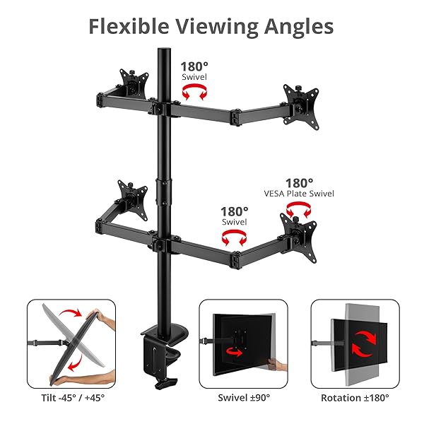 SIIG ARTICULATING ADJUSTABLE QUAD 4-MONITOR DESK MOUNT – FITS 13″ TO 27″ MONITORS – (CE-MT0S12-S1)