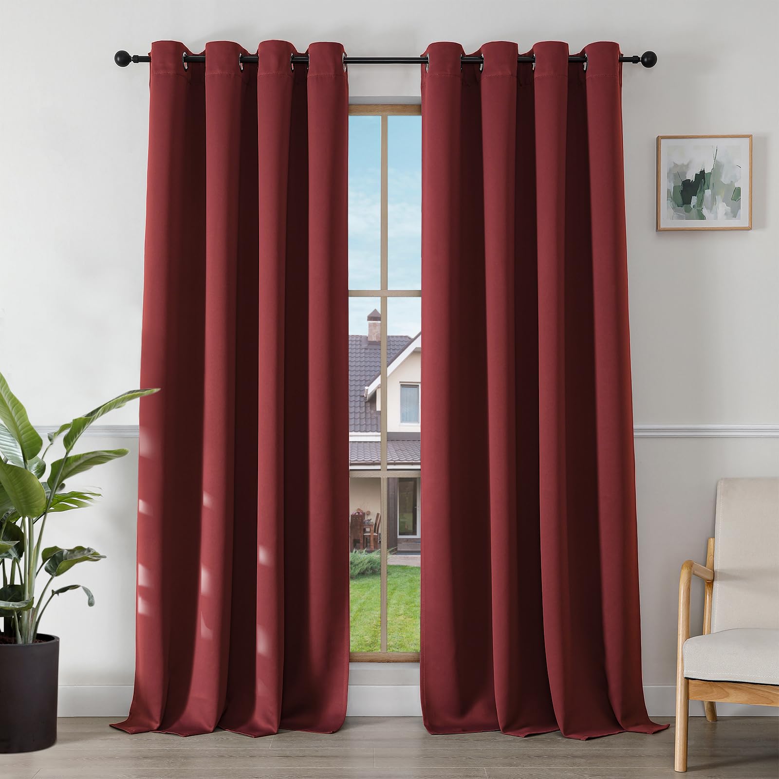 Joydeco Blackout Curtains for Bedroom 55 x 96 Inch, Eyelet Thermal Insulated Energy-saving Drapes for Room Darkening Light Filtering, Long Window Treatments 96 Inch Drop, 2 Panels - Burgundy Red