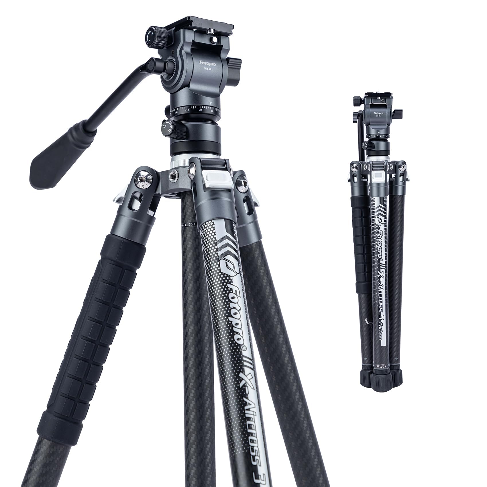 Fotopro Carbon Fiber Tripod 2.3lbs Ultralight 62 Inch Portable Travel Video Tripod for DSLR Camera Load up to 22lbs X-Aircross 3 Video
