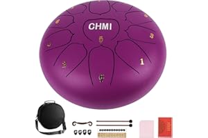 CHMI Steel Tongue Drum, 11 Notes 10 inches Rain Drum for Garden Instrument with Bag, Music Book, Mallets, Finger Picks, Drum Mallets Holder, for Camping, Meditation or Yoga (Purple)