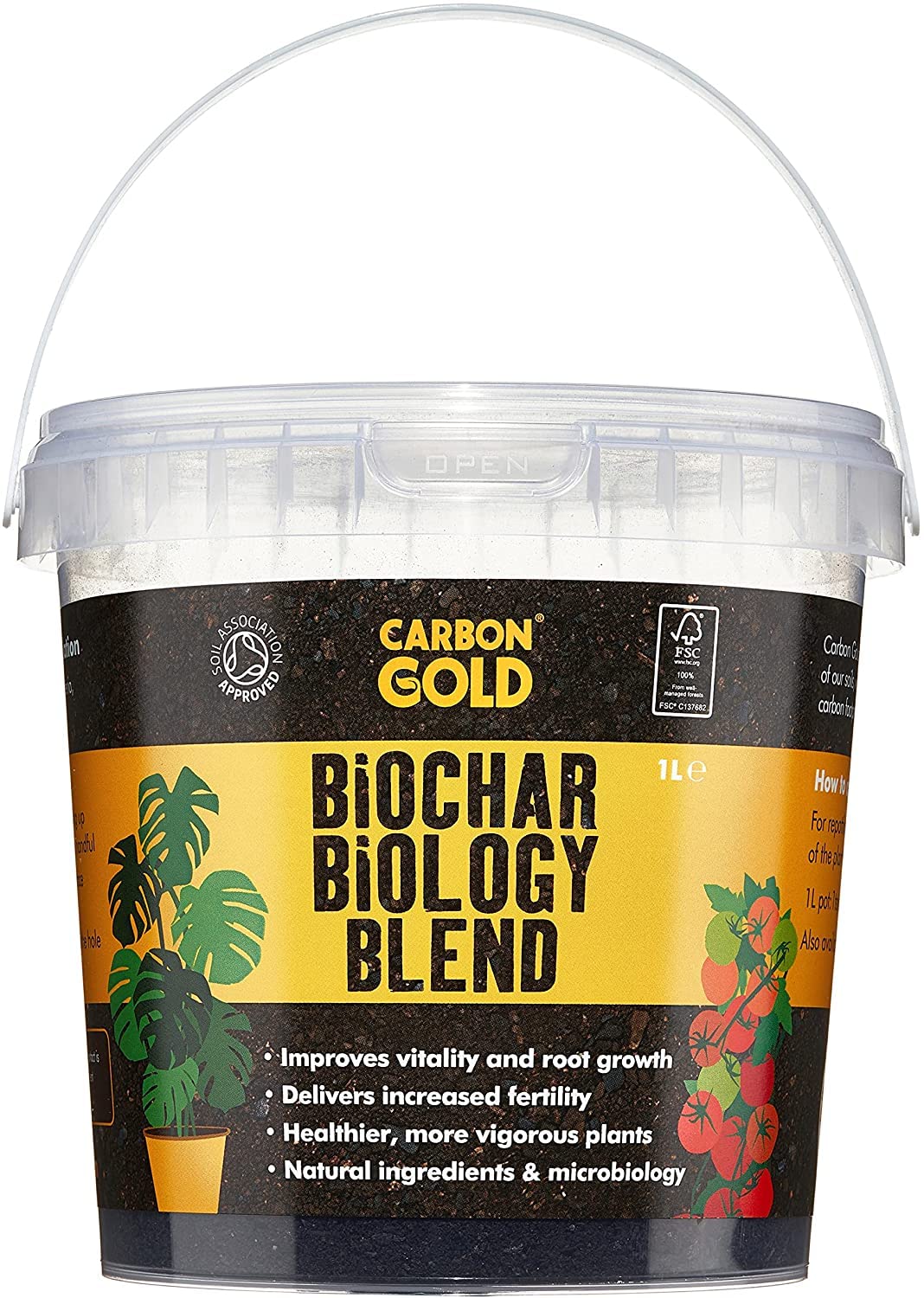 Carbon Gold Biochar Biology Blend, Nutrient Booster & Fertiliser, 1L Tub