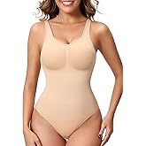 ANNZHIBRA Seamless Shapewear Bodysuit for Women, V Neck Halter Brief with Built-in Bra, Tummy Control Body Shaper