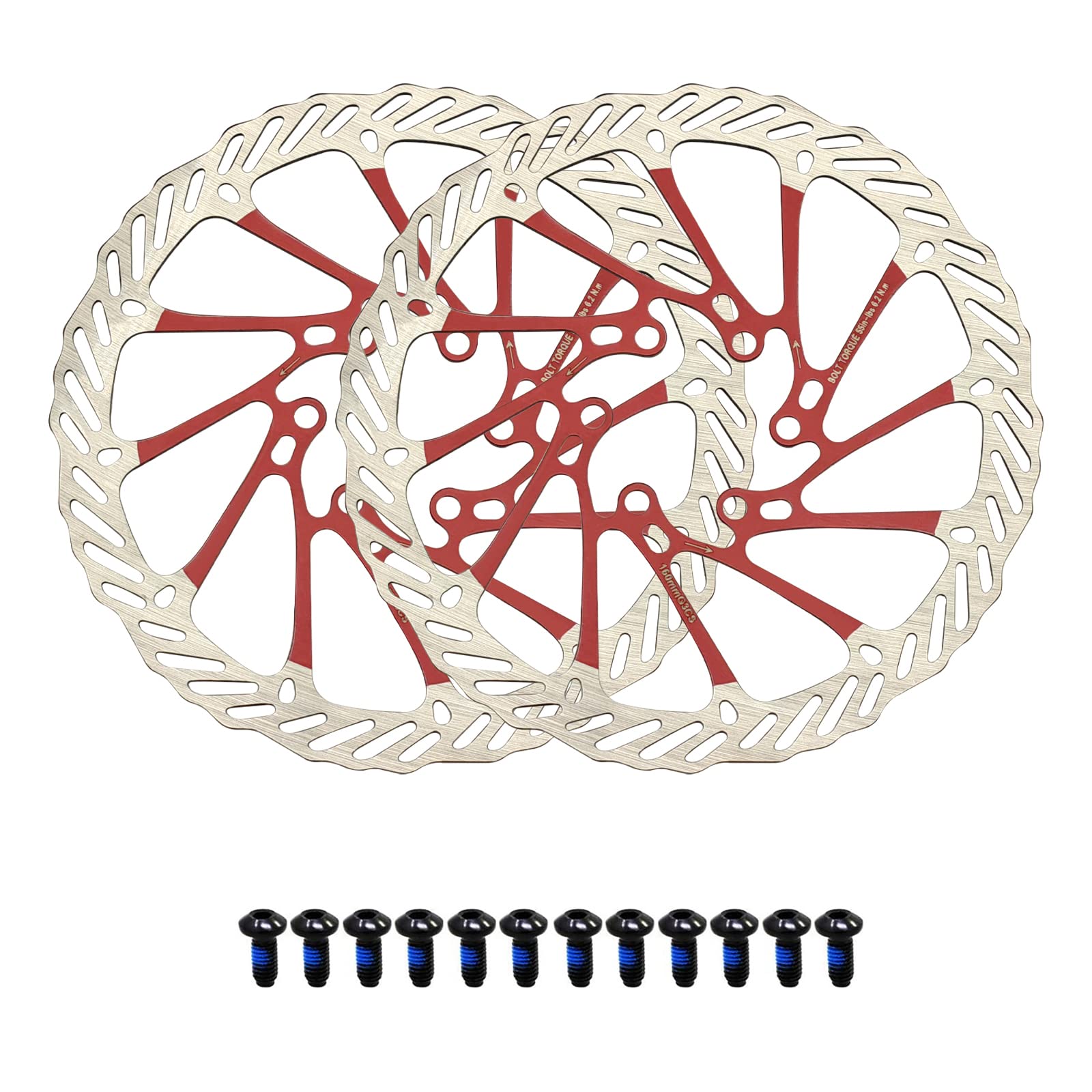Jane Eyre 180mm Bicycle Brake Disc 2 Pieces Disc Brake Bicycle Rotor with 12 Screws Suitable for Most Bicycles, Road Bikes, Mountain Bikes BMX MTB (Red 180mm)