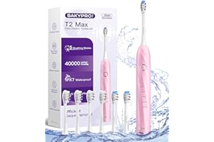 SAKYPRORAL 40,000 VPM Electric Toothbrush for Adults & Kids - Ultra Whitening Sonic Toothbrushes – 5 Modes with Smart Timer – 70-Day Long-Lasting Rechargeable Toothbrush, 6 Soft Brush Heads (T2 Max)