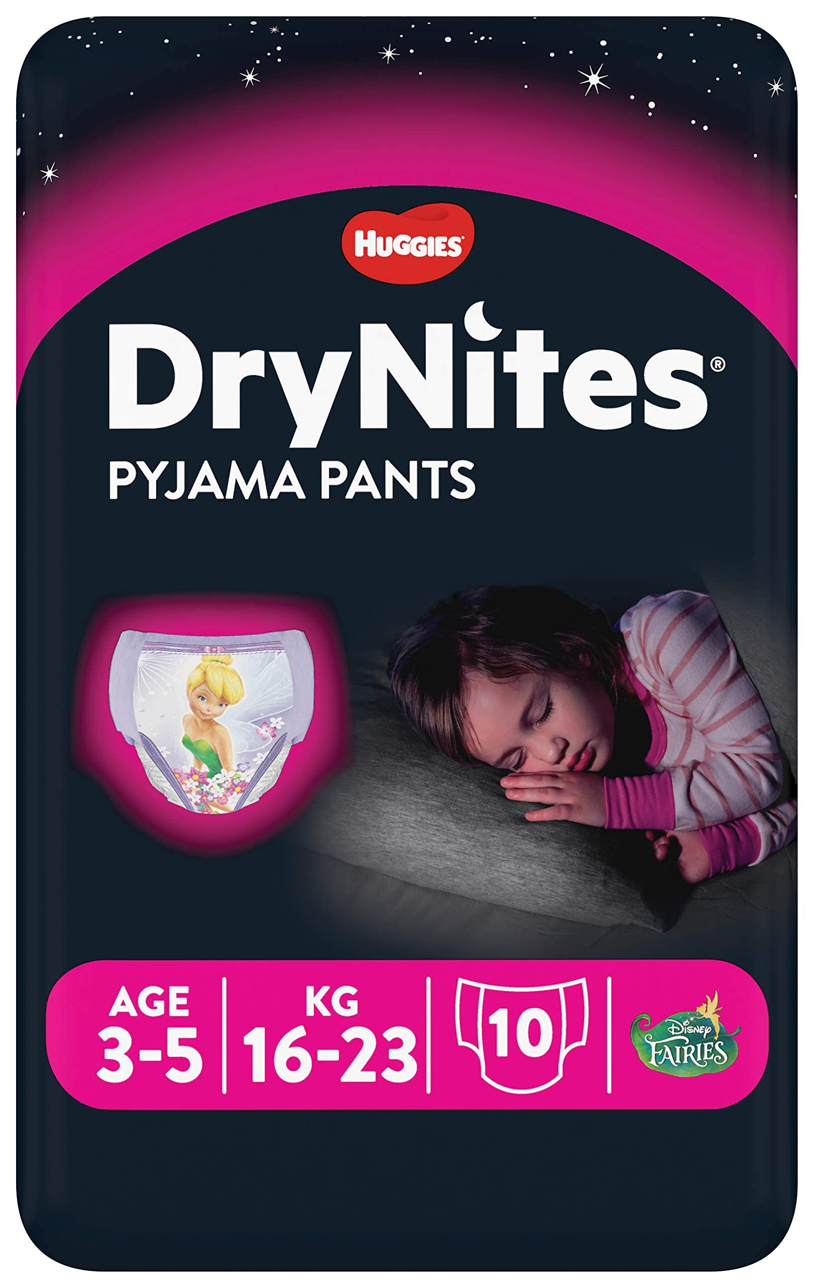 Huggies DryNites, Girls’ Night Time Pants - Sizes 3-5 Years (10 Pants) Monthly Pack - Ultra-Absorbent Pyjama Pants - Unbeatable Night Time Protection