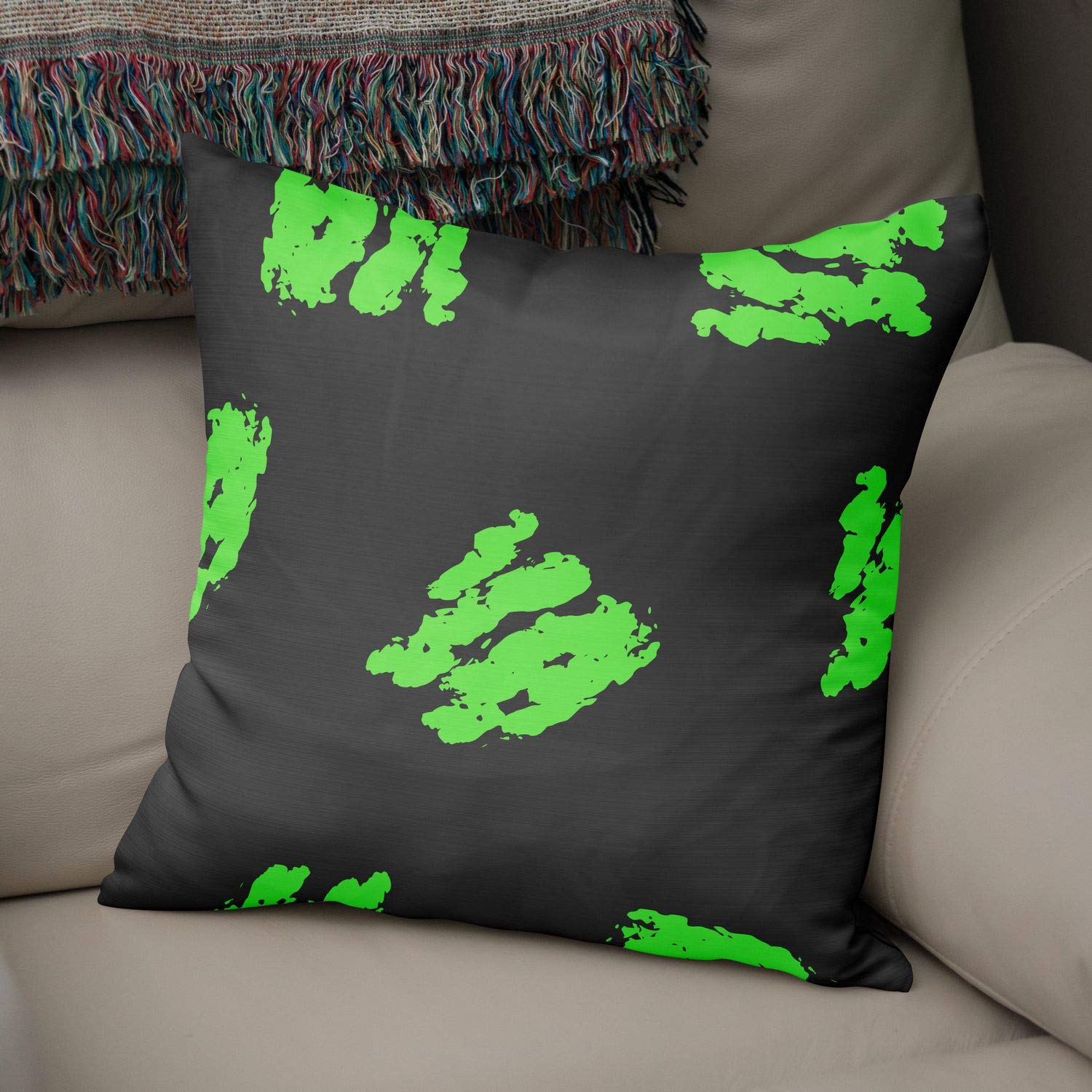 Bonamaison Decorative Cushion Cover Neon Green & Fume, Throw Pillow Covers, Home Decorative Pillowcases for Livingroom, Sofa, Bedroom, Size: 50x50 Cm - Designed and Manufactured in Turkey