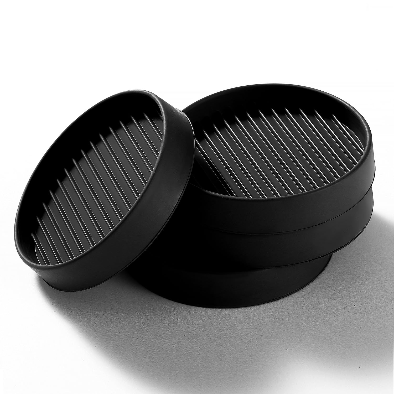 VooGenzek 4 PCS 3”/7.6cm Round Non Slip Furniture Pads, Bed Stoppers Rubber Furniture Feet, Furniture Coasters for Hardwood Floors, for Bed Cabinet Sofa Chair Table Piano, Black