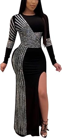 black sequin maxi dress long sleeve