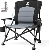 EVER ADVANCED Oversized Folding Camping Chair with Lumbar Support Black