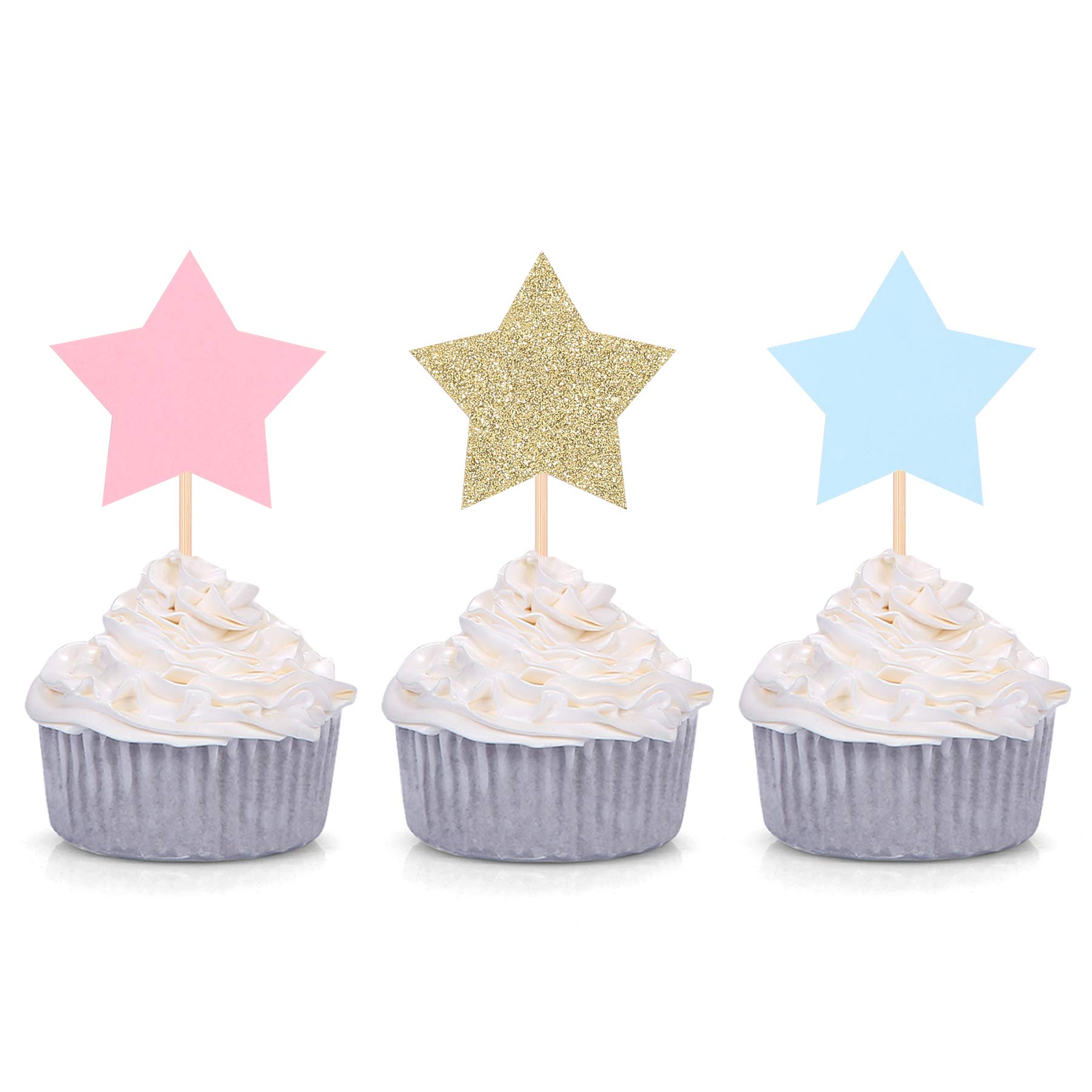 24 Counts Twinkle Twinkle Little Star Cupcake Toppers for Kid's Birthday Baby Shower Party Decorations - Mixed Colors