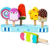 Wooden Ice Cream Toy for Kids, Toddlers Ice Lolly Pops Pretend Play Food Toys Ice Cream Shop Playset Gifts for Kids Age 3 4 5 6 Years Old