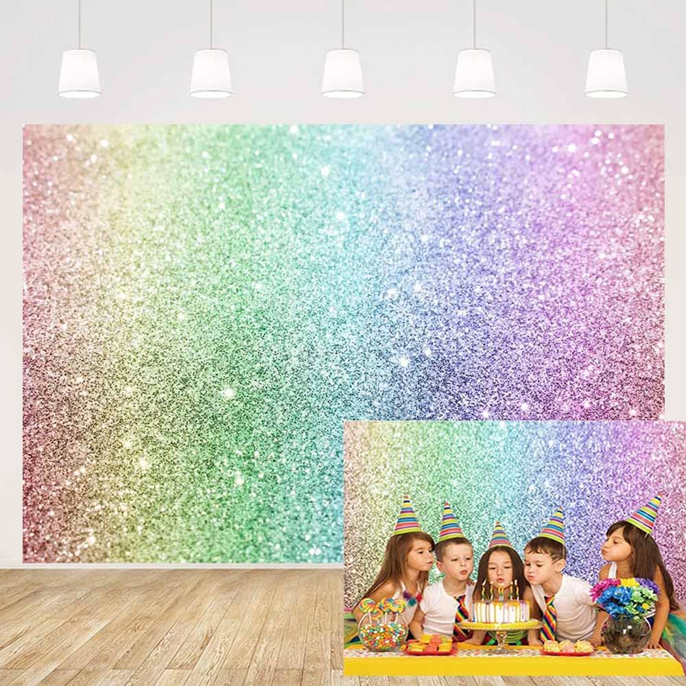 MEHOFOND 7x5ft Rainbow Bokeh Birthday Backdrop Sand Scale Dreamy Baby Kids Girl Birthday Party Shower Photography Backdrop Cake Table Banner Photo Studio Props
