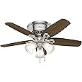 Hunter Fan Company, 51092, 42 inch Builder Brushed Nickel Low Profile Ceiling Fan with LED Light Kit and Pull Chain