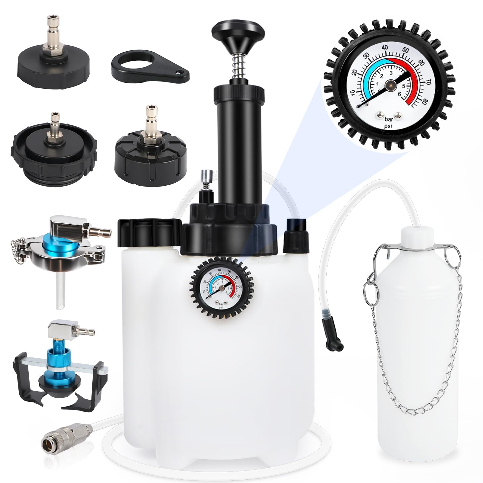 Photo 1 of 3L Manual Brake Bleeder Fluid Pump, One Person Brake Fluid Extractor with 1L Extractor Bottle&5 Master Cylinder Adapters Compatible with Toyota, Lexus, BMW,Chrysler, Dodge, Jeep, Nissan, Ford ,GM etc