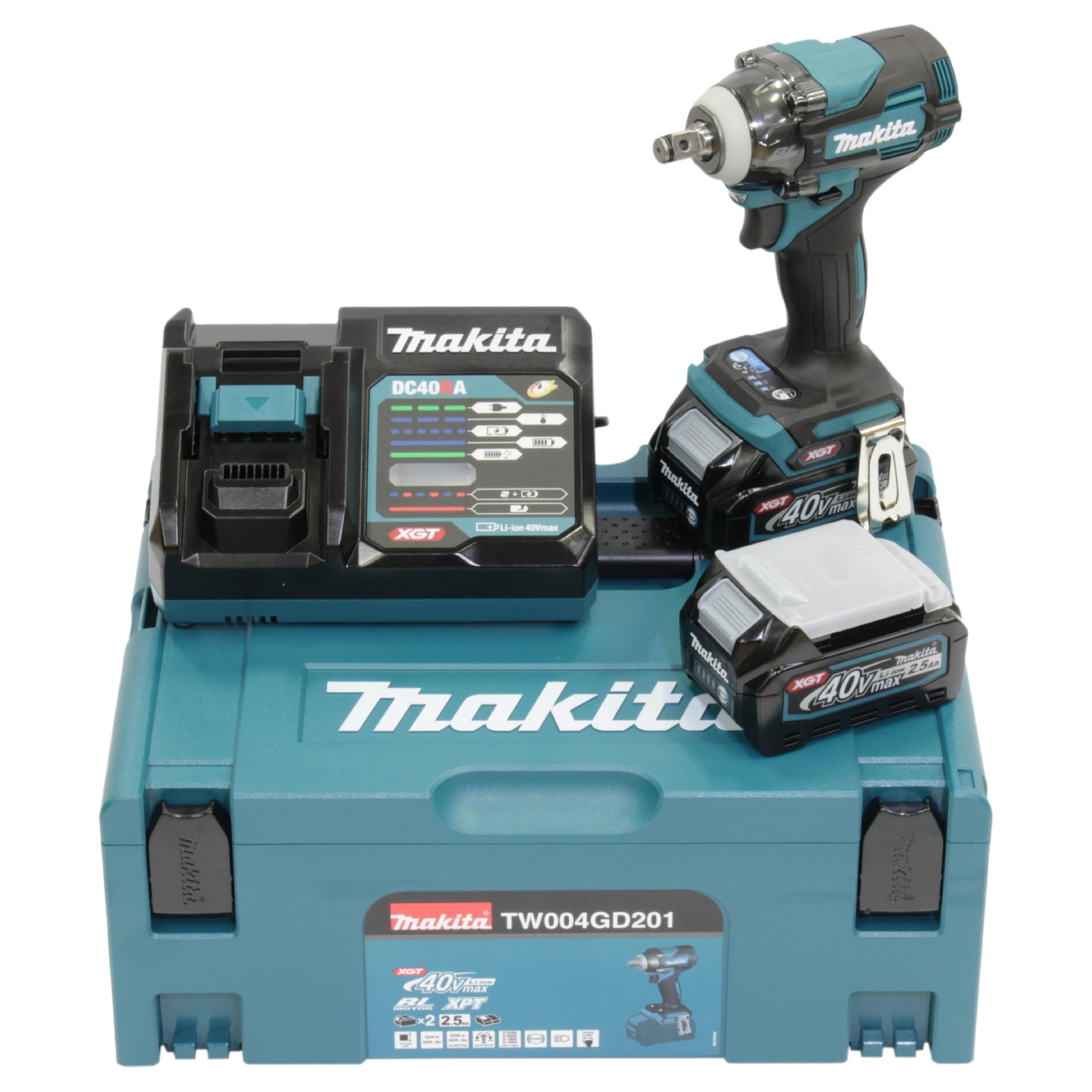 Makita TW004GD201 - Avvitatore a percussione a batteria, 40 V, max. 2,5 Ah, 2 batterie + caricatore in MAKPAC