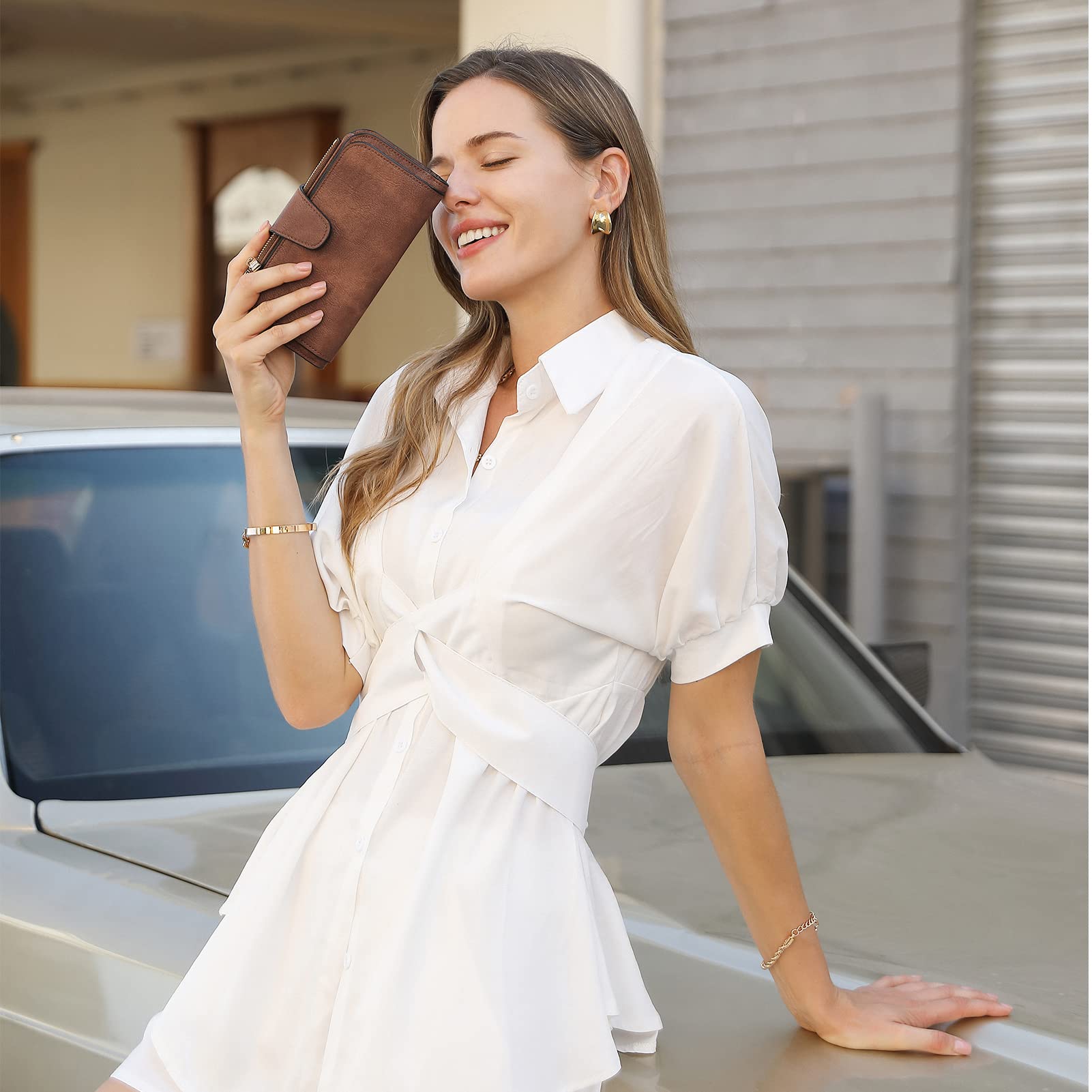 CLUCI Wallet For Women PU Leather RFID Blocking Womens Wallet Bifold Card Holder Ladies Clutch with ID Window