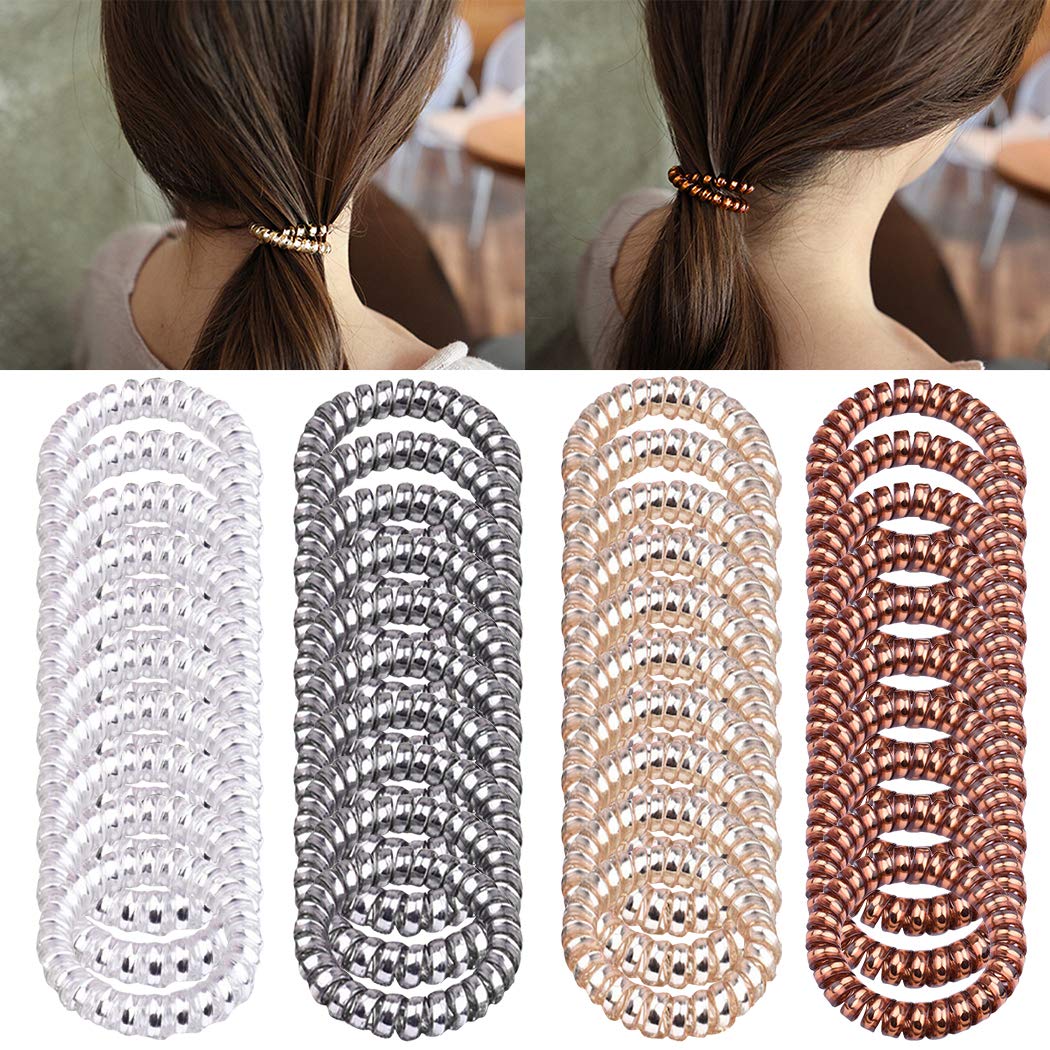 40PCS Spiral Hair Ties, Coil Hair Ties, Phone Cord Hair Ties, Hair Coils Ponytail Holder Hair Accessories for Women Girl