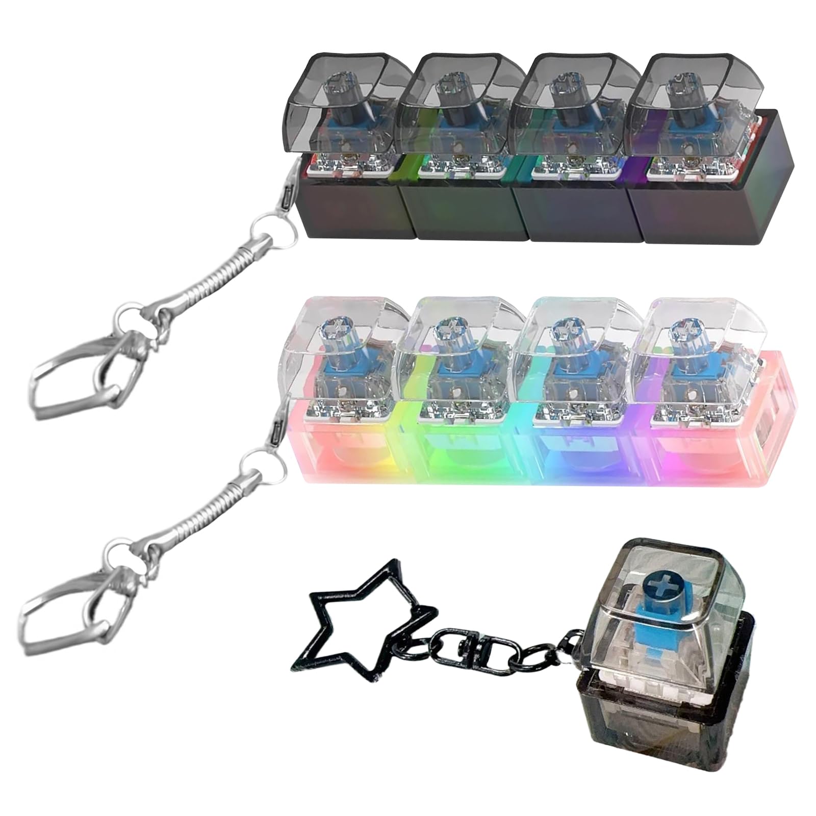 GMHLLES 3 Pcs Keyboard Fidget Toy With lights 4 Button Fidget Keyboard Clicker Keychain for Stress Relief Portable Fidge