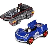 NKOK Sonic the Hedgehog &amp; Shadow Mini Pull-Back Toy Cars, 2-Pack, Ages 3+ | Sonic &amp; All-Stars Racing Transformed, Pull Back &amp; Release, Grippy Tires, No Batteries, Head-to-Head Racing, Birthday Gift