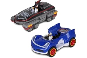 NKOK Sonic Transformed All-Stars Racing Pull Back Action: Shadow and Sonic Hedgehog, Two Vehicles, Video Game Legends, No Batteries Required, Pull Back – Release - and Watch it go