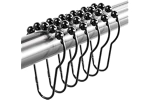 Titanker Shower Curtain Rings Hooks, Rust-Resistant Metal Shower Curtain Hooks for Bathroom Shower Rods Shower Hooks Shower Rings for Curtain - Set of 12, Matte Black