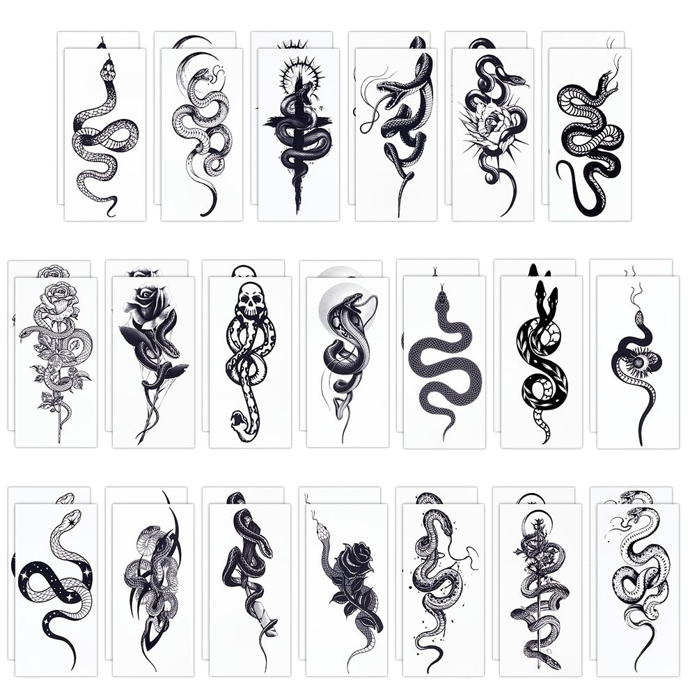 CRASPIRE 40 Sheets Snake Temporary Tattoos Black Snake Paper Temporary Removable Tattoo Stickers Waterproof Long Lasting Makeup Tattoos Stickers for Body Arm Neck Back Leg Art