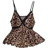 GORGLITTER Women's Plus Size Leopard Print Tank Tops Y2K Cheetah Lace Trim Spaghetti Strap Going Out Camisole