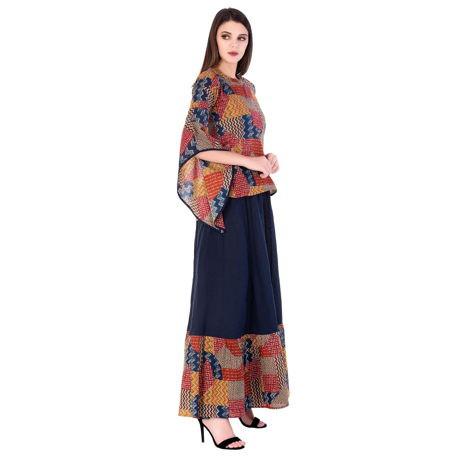 khushal k women's cotton party wear top with long skirt set